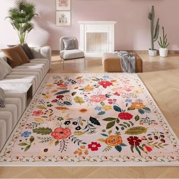 NEW White Floral Boho Vintage MulticolorArea Rug Carpet 5' x 7'